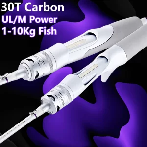 Cana de Pesca em Fibra de Carbono Branca, Ação Rápida, 2 Secções, Ação UL/ML/M