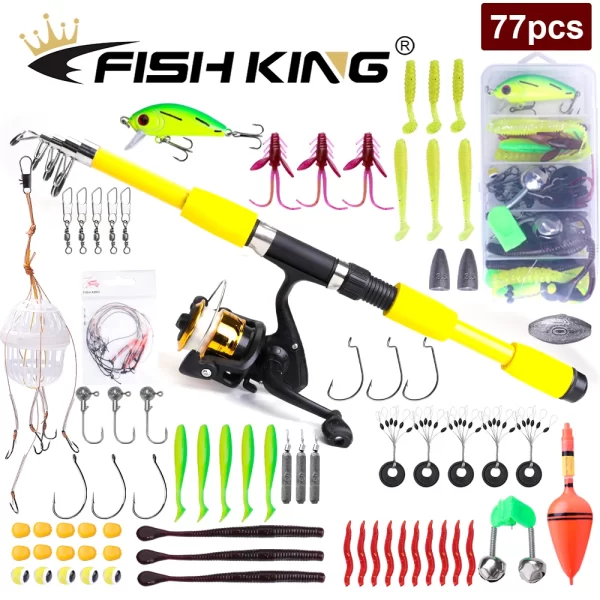 Conjunto de Pesca FISH KING 1.8m-2.1m Cana Telescópica e Carreto com Bolsa