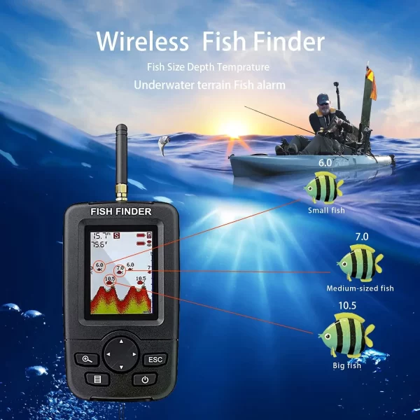 Localizador de Peixes Sonar Sem Fios Portátil com Display LCD e Detecção de Profundidade - Image 3