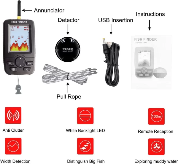 Localizador de Peixes Sonar Sem Fios Portátil com Display LCD e Detecção de Profundidade - Image 6