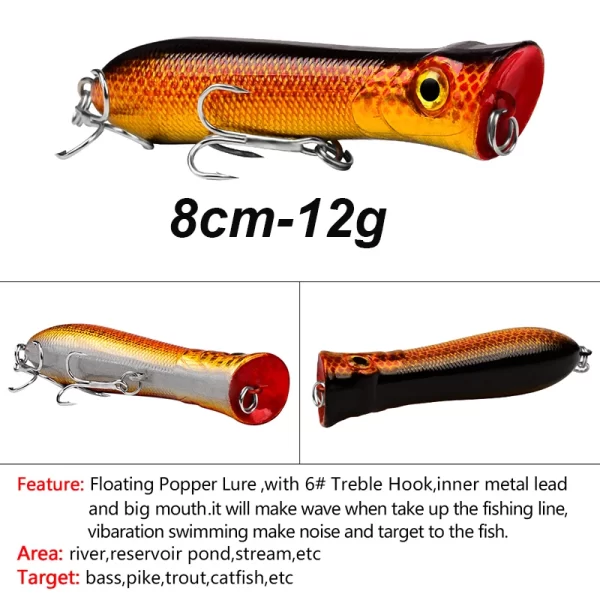 Amostra Flutuante Popper YUCONG 8cm 12g para Predadores - Image 4
