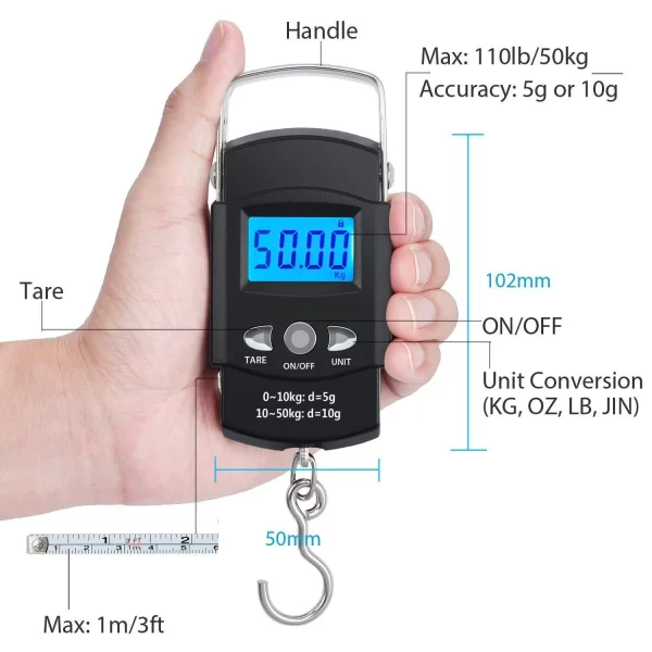 Balança Digital Portátil 10g/50kg LCD com Fita Métrica Retrátil 100cm - Image 5