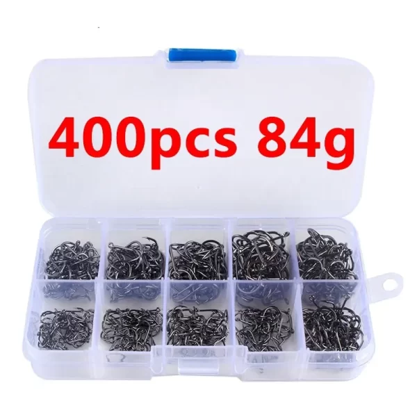 Conjunto de 400 Anzóis #3 a #12 com Farpa em Aço Carbono