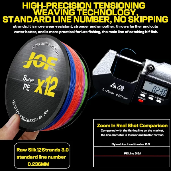 Linha Trançada JOF X12 PE 12 Fios 100m-500m Alta Resistência - Image 6