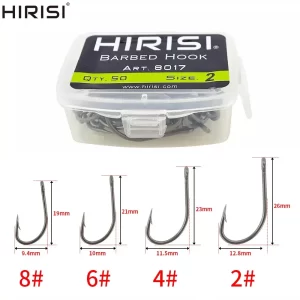 Conjunto de 50 Anzóis HIRISI com Revestimento em Aço Inoxidável e Haste Longa