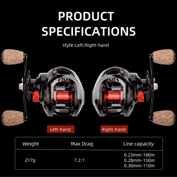 Carreto Casting Aorace 7.2:1 com Drag 10kg - Image 2