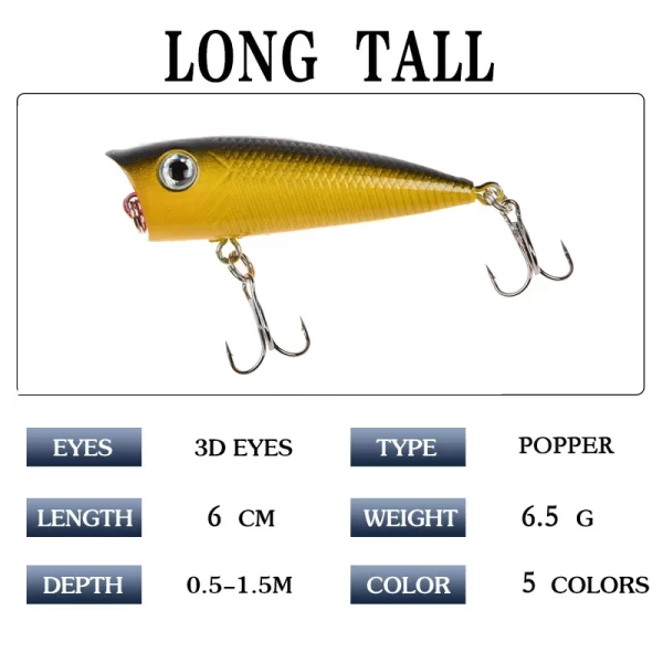 Amostra Hardbait Flutuante Popper 6.5g 6cm - Image 3