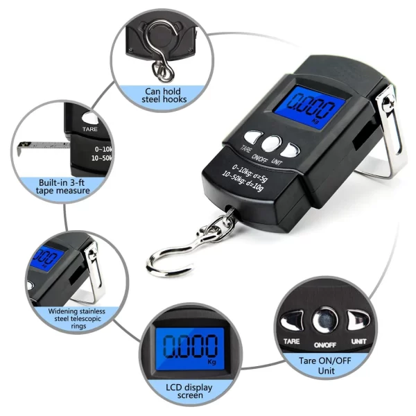 Balança Digital Portátil 10g/50kg LCD com Fita Métrica Retrátil 100cm - Image 3