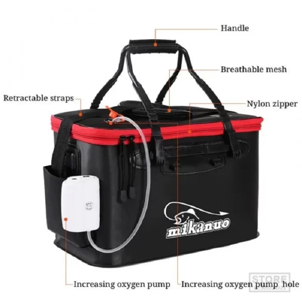 Balde Dobrável para Isco Vivo com Alça e Suporte para Bomba de Oxigénio (11-35L) - Image 6