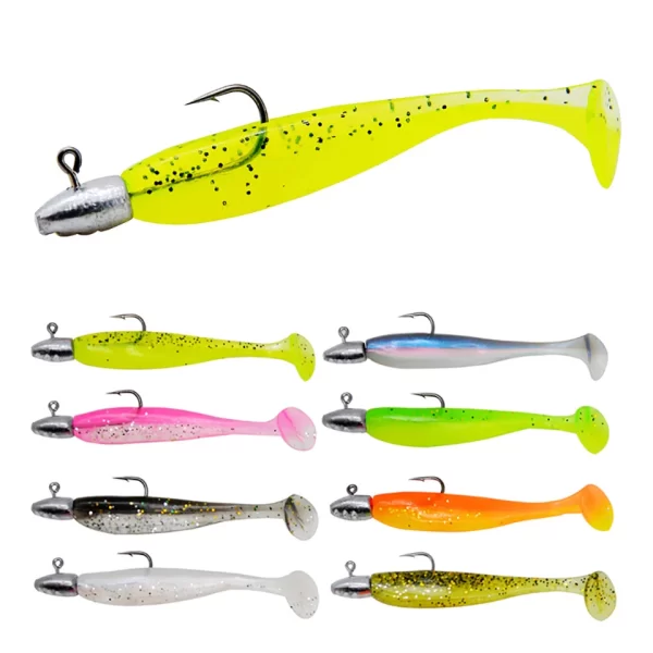 Conjunto 5 Swimbaits Soft Cauda em T com Jig Head 60mm 3g - Image 3