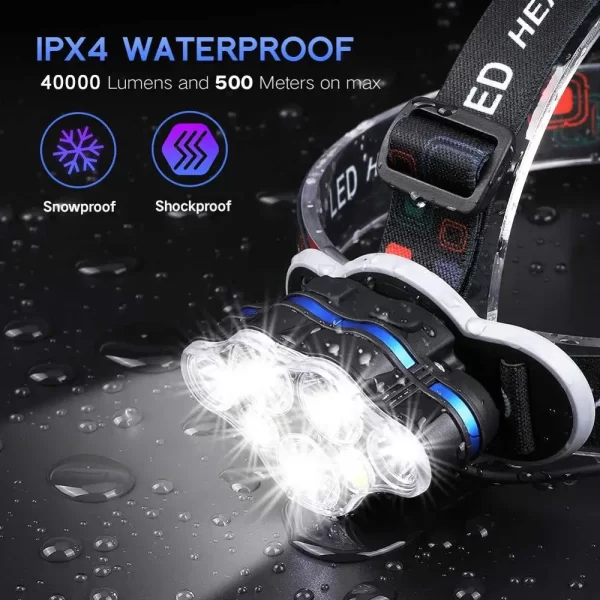 Lanterna Frontal LED 7 Lâmpadas Recarregável e Impermeável - Image 4