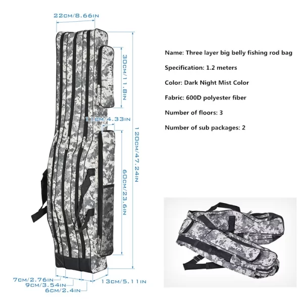 Bolsa de Pesca Grande Dobrável com Três Camadas 1.2m/1.5m para Cana e Ferramentas - Image 2