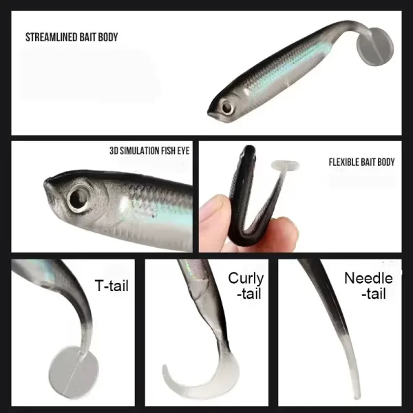 Amostra Softbait T-Tail Silicone 7-9.3cm para Predadores - Image 2