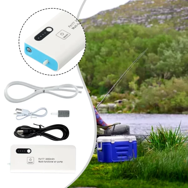 Bomba de Ar USB 3000mAh com Bateria Recarregável e Tubo 70cm Arejador de Isco Vivo - Image 6