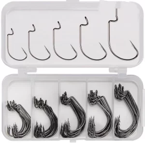 Conjunto de Anzóis Crank com Farpa 50 Unidades (2# a 3/0#) em Aço Inoxidável