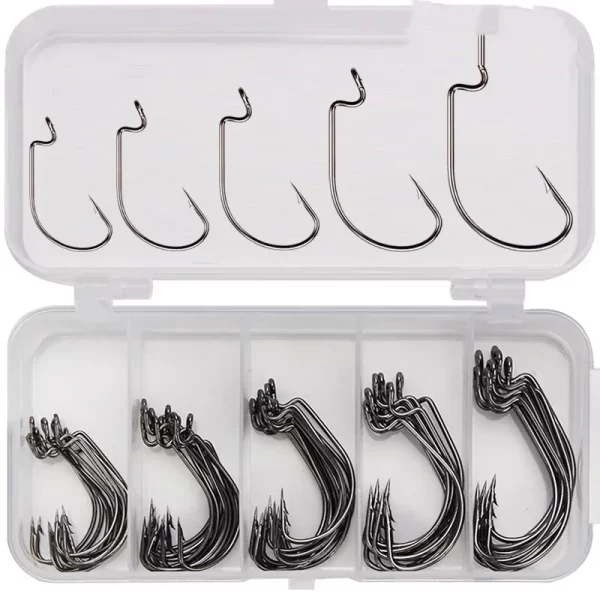 Conjunto de Anzóis Crank com Farpa 50 Unidades (2# a 3/0#) em Aço Inoxidável