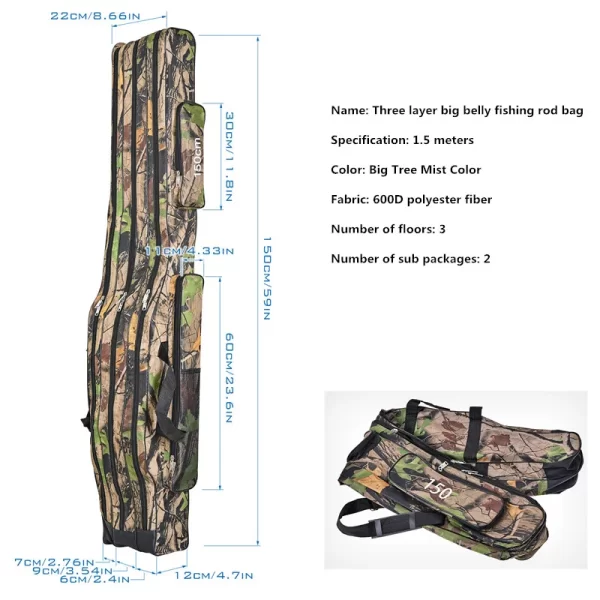 Bolsa de Pesca Grande Dobrável com Três Camadas 1.2m/1.5m para Cana e Ferramentas - Image 6
