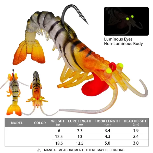 Amostra de Camarão Softbait Silicone com Jig Head 6-19g 50-90mm - Image 10