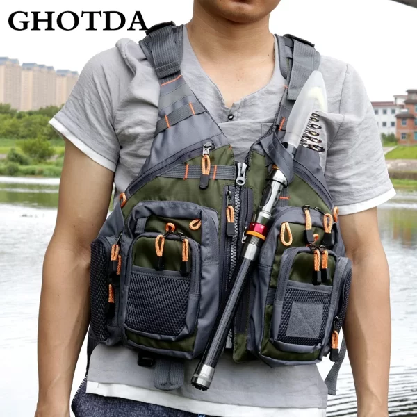 Colete de Pesca GHOTDA com Flutuabilidade e Bolsos Multiusos - Image 4