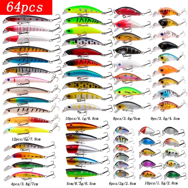 Conjunto de Amostras Flutuantes - Jerkbaits, Crankbaits e Poppers (10-64pcs)