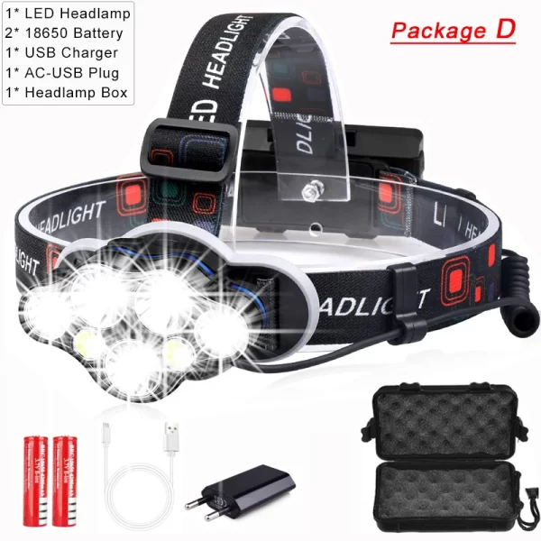 Lanterna Frontal LED 7 Lâmpadas Recarregável e Impermeável - Image 10