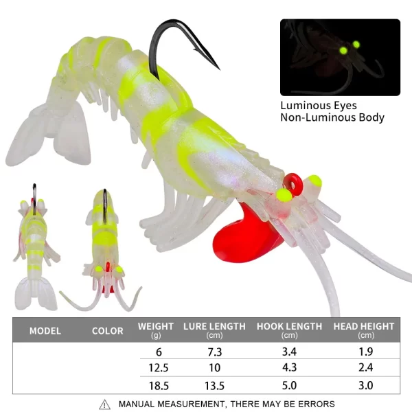 Amostra de Camarão Softbait Silicone com Jig Head 6-19g 50-90mm - Image 7