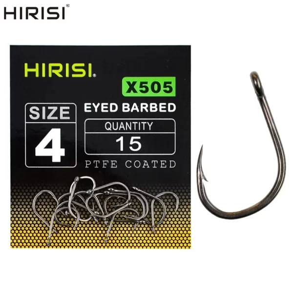 Conjunto de 15 Anzóis Barbed HIRISI PTFE em Aço Carbono de Alta Resistência