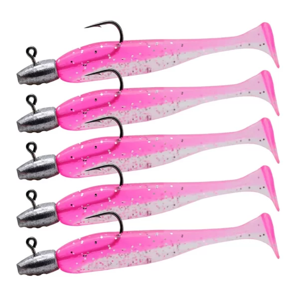 Conjunto 5 Swimbaits Soft Cauda em T com Jig Head 60mm 3g - Image 7