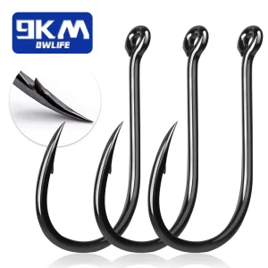 Anzóis 9KM J-Hook para Água Salgada e Doce (50-100 Unidades)