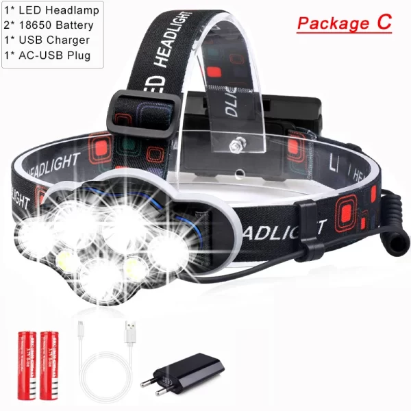 Lanterna Frontal LED 7 Lâmpadas Recarregável e Impermeável - Image 9