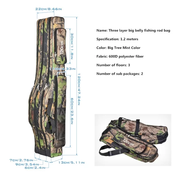 Bolsa de Pesca Grande Dobrável com Três Camadas 1.2m/1.5m para Cana e Ferramentas - Image 5