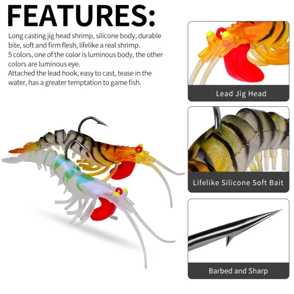 Amostra de Camarão Softbait Silicone com Jig Head 6-19g 50-90mm - Image 3