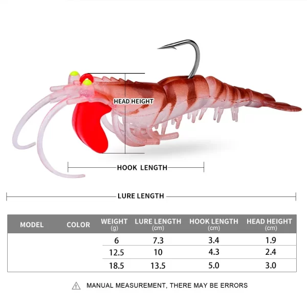 Amostra de Camarão Softbait Silicone com Jig Head 6-19g 50-90mm - Image 2