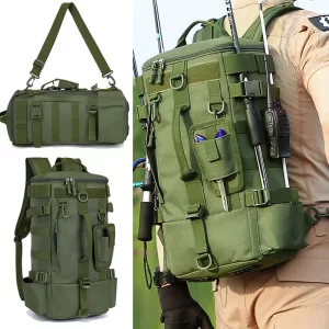 Mochila de Pesca Multifuncional com Suporte para Canas e Grande Capacidade