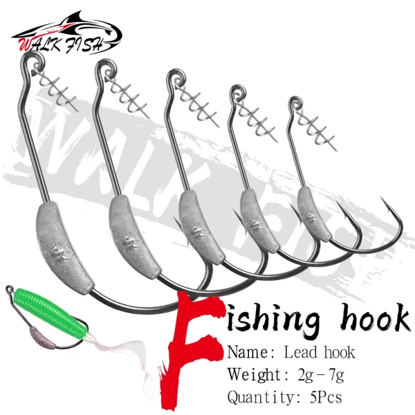 Anzol WALK FISH com Peso Central e Trava de Mola para Amostras Soft (5 Unidades)