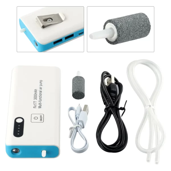 Bomba de Ar USB 3000mAh com Bateria Recarregável e Tubo 70cm Arejador de Isco Vivo - Image 5