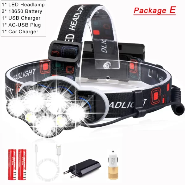 Lanterna Frontal LED 7 Lâmpadas Recarregável e Impermeável - Image 7