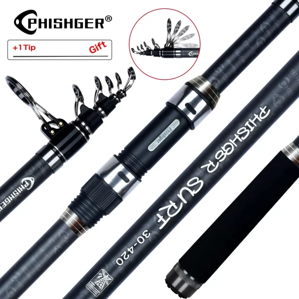 Cana Telescópica PHISHGER Surfcasting 3.6m-4.5m em Carbono 30T