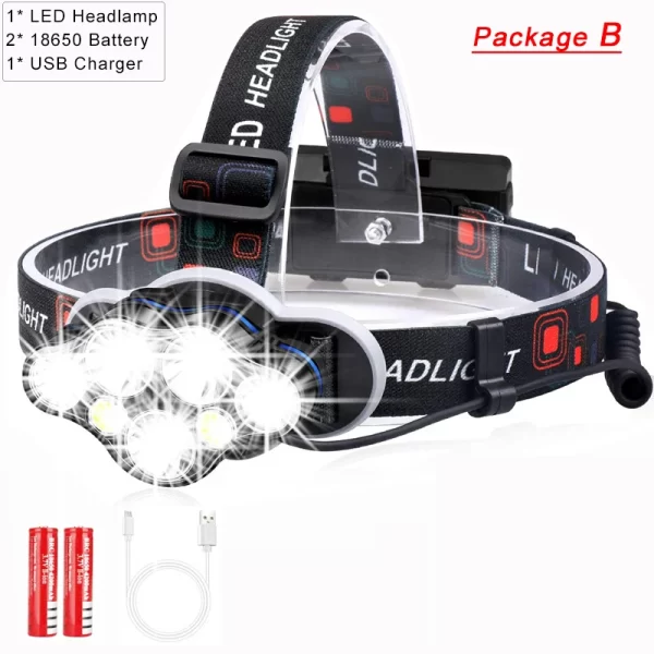 Lanterna Frontal LED 7 Lâmpadas Recarregável e Impermeável - Image 12