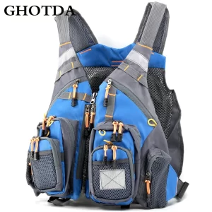 Colete de Pesca GHOTDA com Flutuabilidade e Bolsos Multiusos
