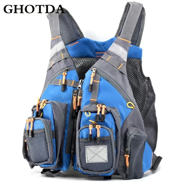 Colete de Pesca GHOTDA com Flutuabilidade e Bolsos Multiusos