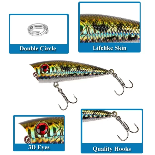 Amostra Hardbait Flutuante Popper 6.5g 6cm - Image 2