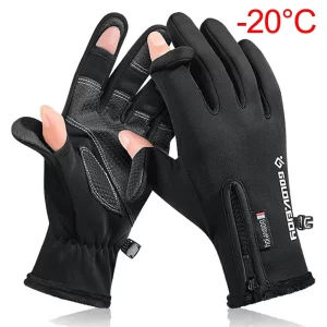 Luvas Impermeáveis de Inverno com Dedo Rebatível e Forro Térmico para Pesca