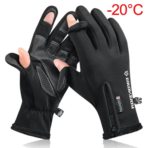 Luvas Impermeáveis de Inverno com Dedo Rebatível e Forro Térmico para Pesca