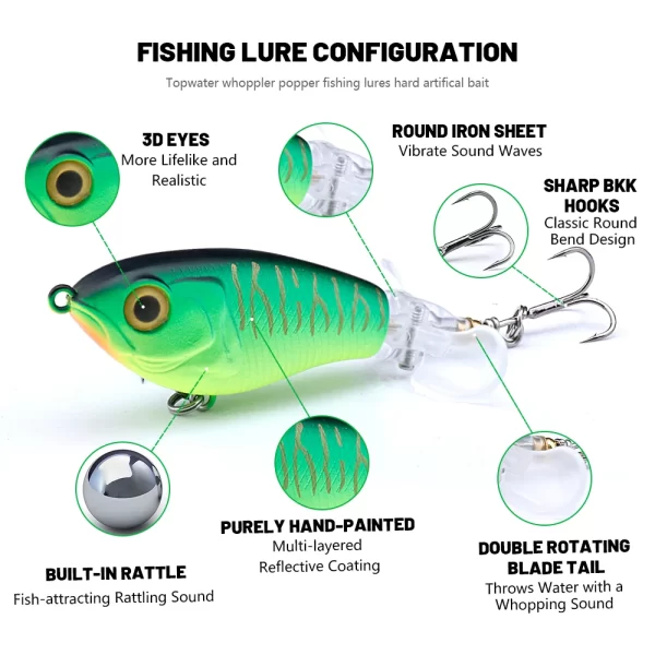 Amostra Flutuante Whopper Popper com Hélice Dupla 9g-24g - Image 2