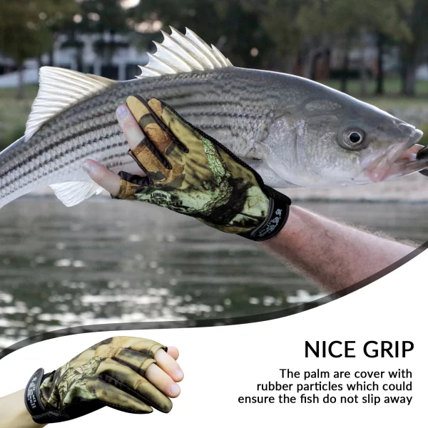 Luvas de Pesca Antiderrapantes com 3 Dedos Cortados e Padrão Camuflado Respirável - Image 5