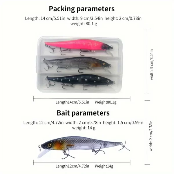 Conjunto com 3 Amostras Jerkbait de Afundamento Lento 12cm 14g com Caixa - Image 4
