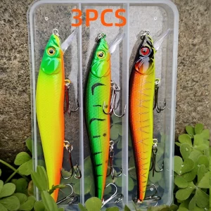 Conjunto com 3 Amostras Jerkbait de Afundamento Lento 12cm 14g com Caixa
