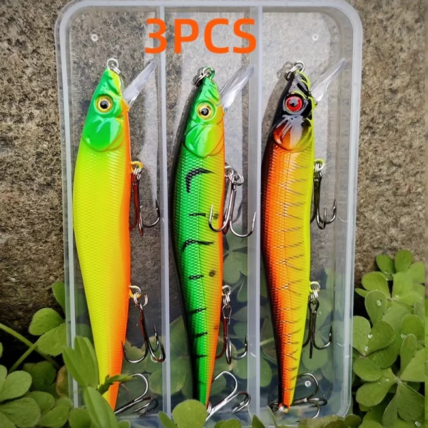 Conjunto com 3 Amostras Jerkbait de Afundamento Lento 12cm 14g com Caixa