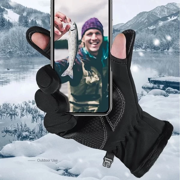 Luvas Impermeáveis de Inverno com Dedo Rebatível e Forro Térmico para Pesca - Image 3